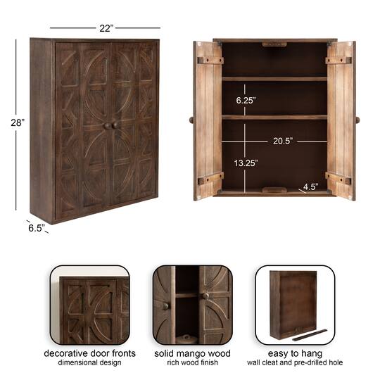 Kate and Laurel Galliene Wood Wall Cabinet with Two Shelves